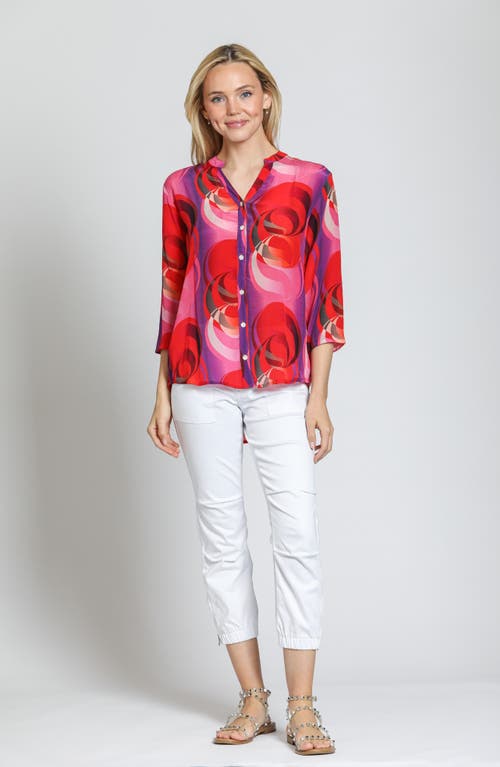 Apny Mixed Stripe Mandarin Collar Button-up Shirt In Purple Multi