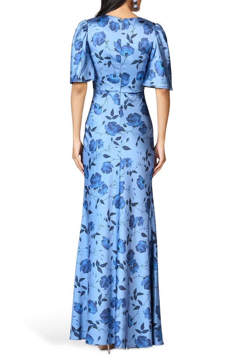 Mae Flutter Sleeve Mermaid Gown, Alternate, color, WILD STEEL ROSES