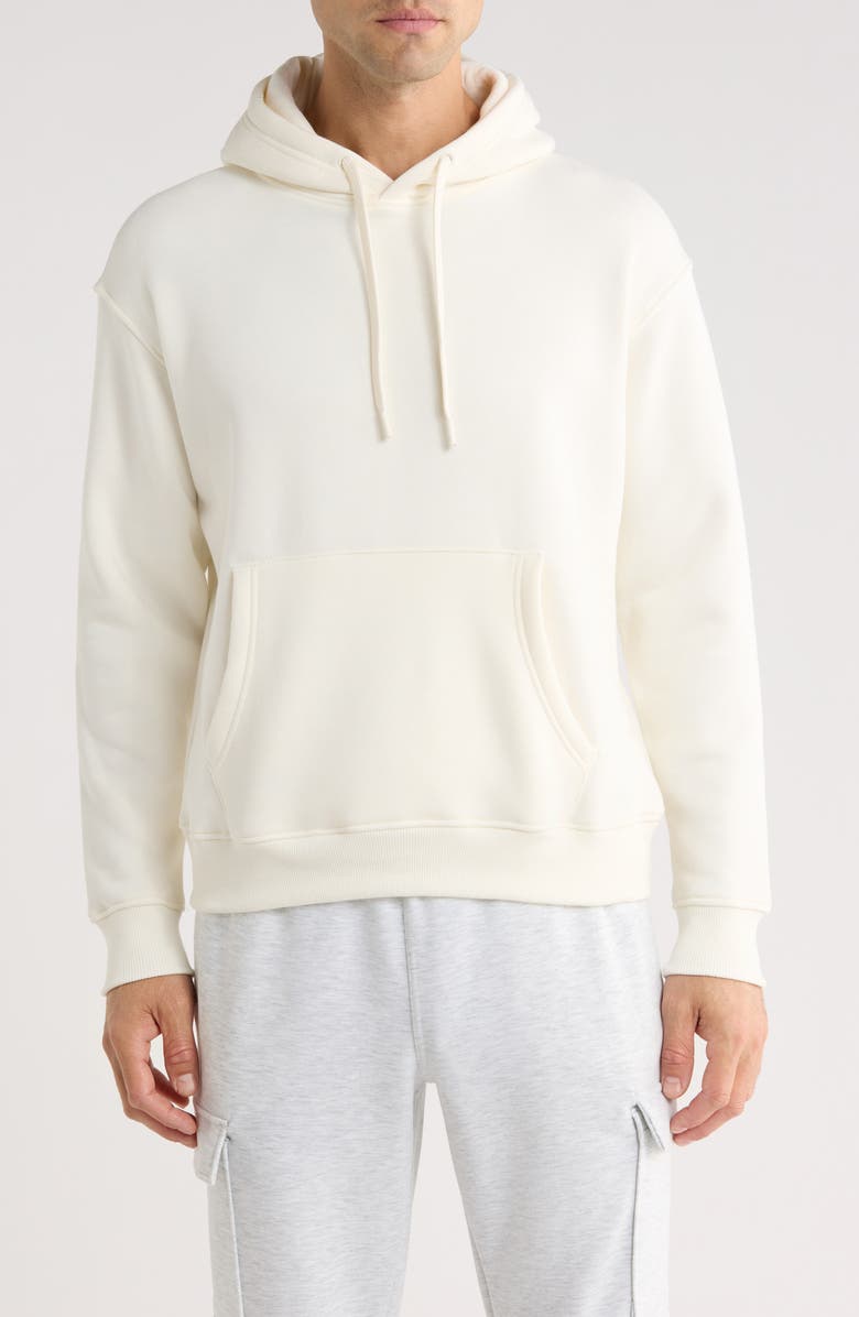 DENIM AND FLOWER Relaxed Solid Fleece Hoodie, Main, color, Cream