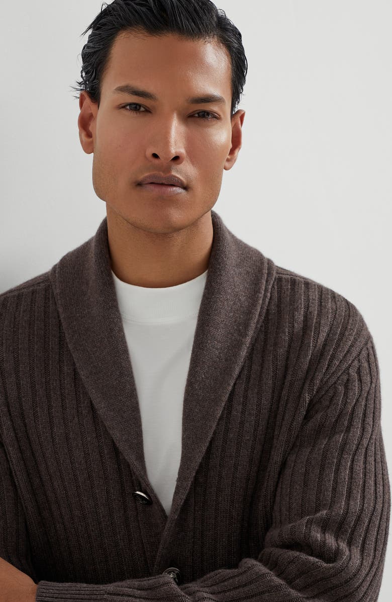Brunello Cucinelli Cardigan with metal buttons, Alternate, color, Brown