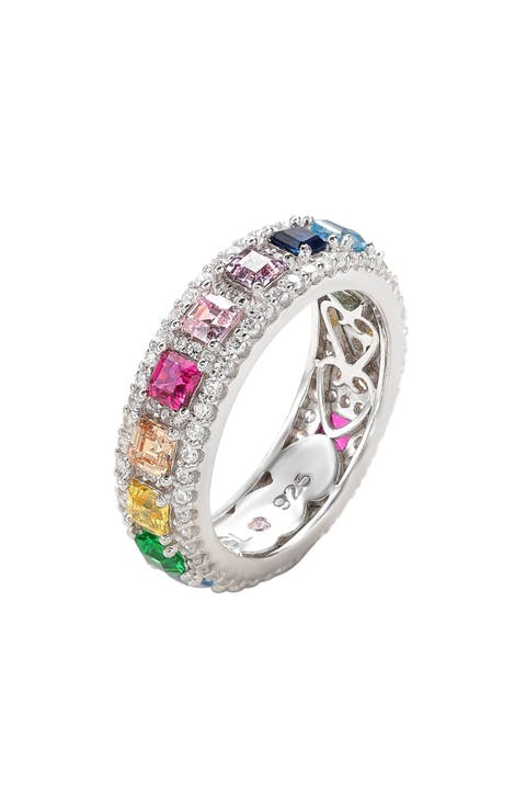 Asscher Cut Rainbow CZ Eternity Band