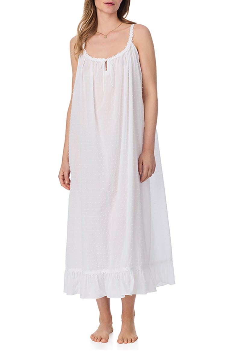 Swiss Dot Strappy Long Cotton Ballet Nightgown, Alternate, color, WHITE