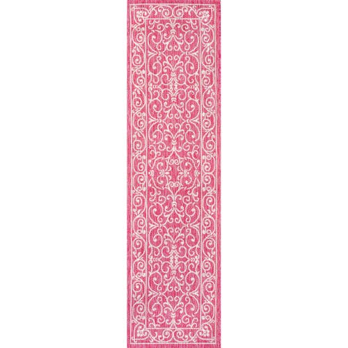 Shop Jonathan Y Charleston Vintage Filigree Textured Weave Indoor/outdoor Area Rug In Fuchsia/light Gray