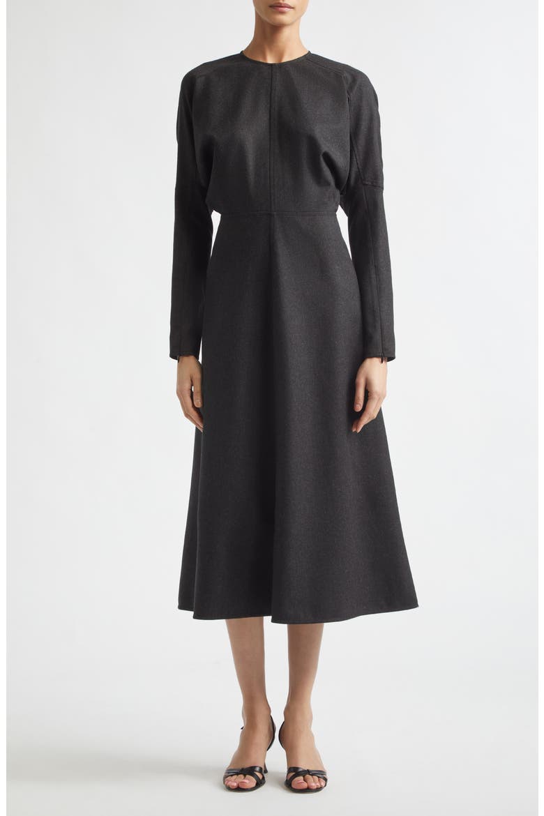 Dolman Long Sleeve Wool Twill Midi Dress, Main, color, DARK GREY MELANGE
