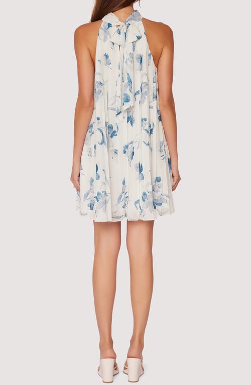 Lost + Wander Carolina Garden Pleated Trapese Minidress In Off-white-blue