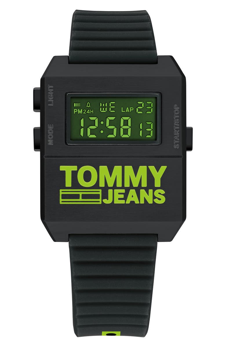 TOMMY JEANS Digital Rubber Strap Watch, 32.5mm x 42mm, Main, color,