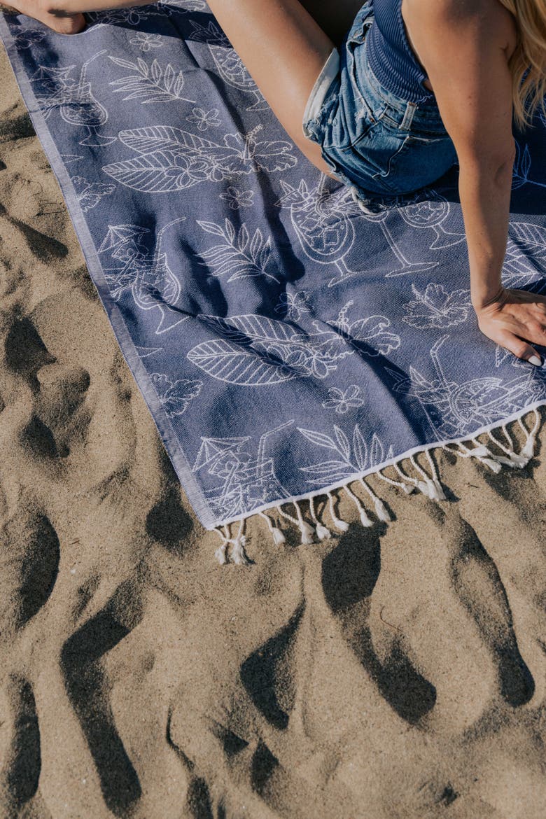 Tropical Drink Organic Turkish Towel, Alternate, color, Navy