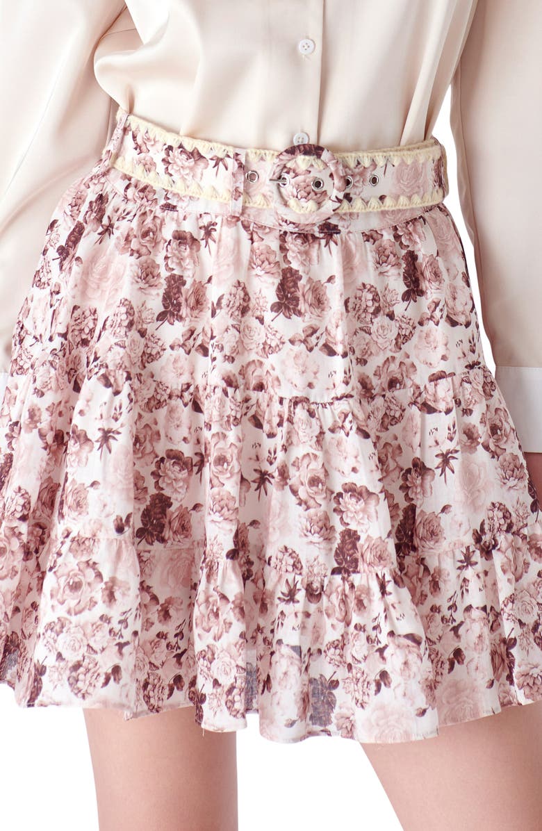 English Factory Floral Tiered Linen Blend Miniskirt, Alternate, color, Pink Multi