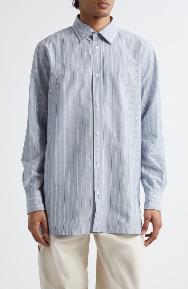 Maison Margiela Stripe Cotton Button-Up Shirt, Main, color, Blue