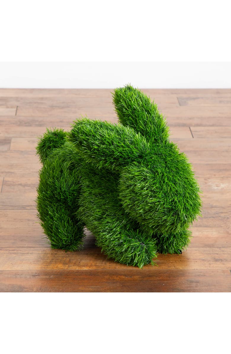 NEARLY NATURAL 13-in UV Resistant Artificial Grass Garden Plush Topiary Bunny Rabbit, Alternate, color, Green