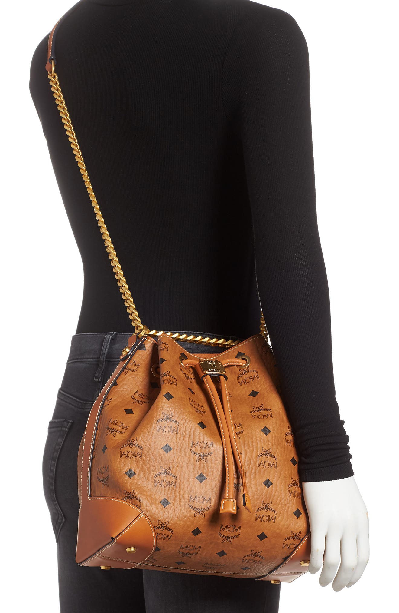 MCM Berlin Visetos Coated Canvas Drawstring Handbag, Alternate, color, 