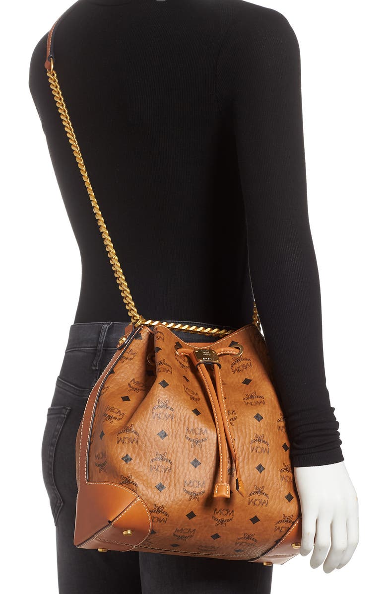 MCM Berlin Visetos Coated Canvas Drawstring Handbag, Alternate, color,