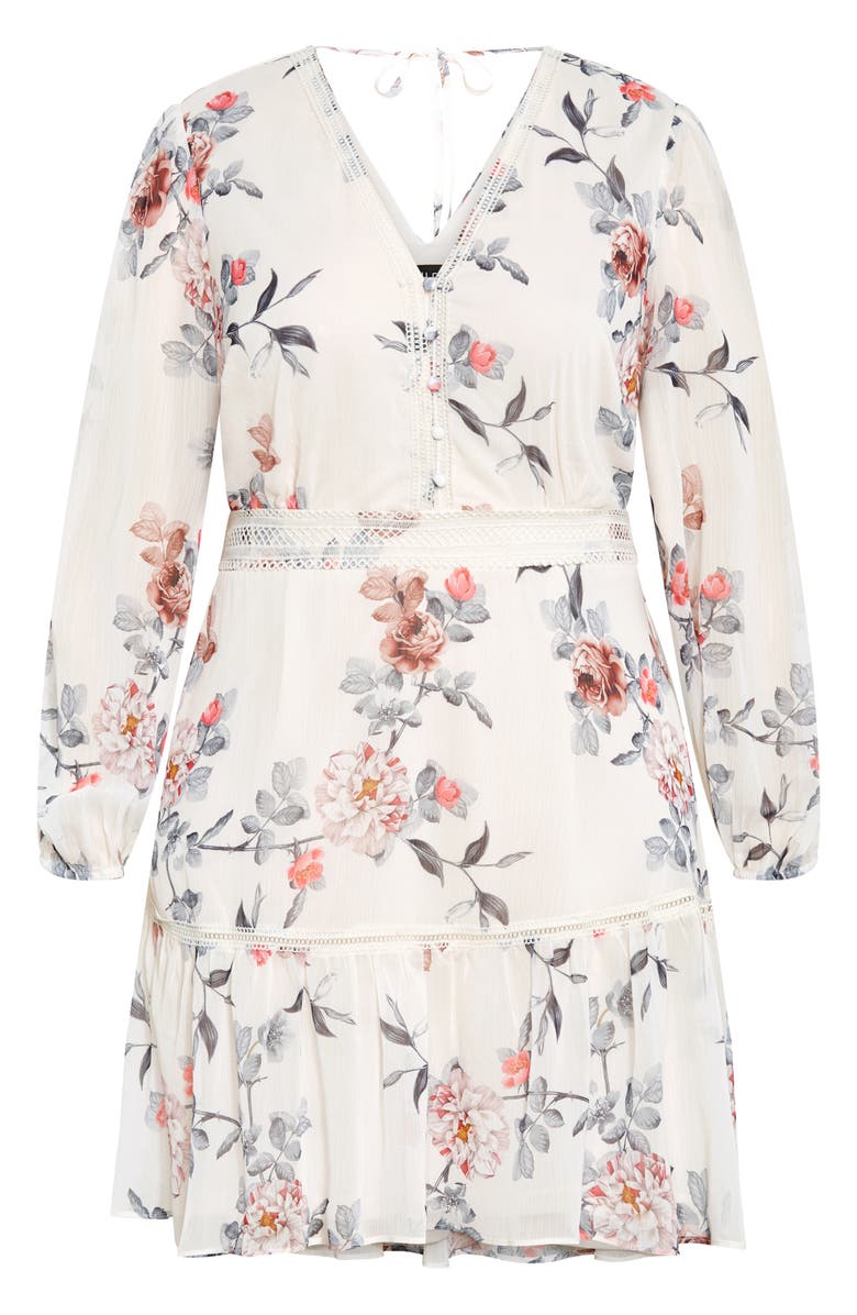 City Chic Kiki Floral Embroidered Long Sleeve Dress, Alternate, color, Soft Posie Ivory