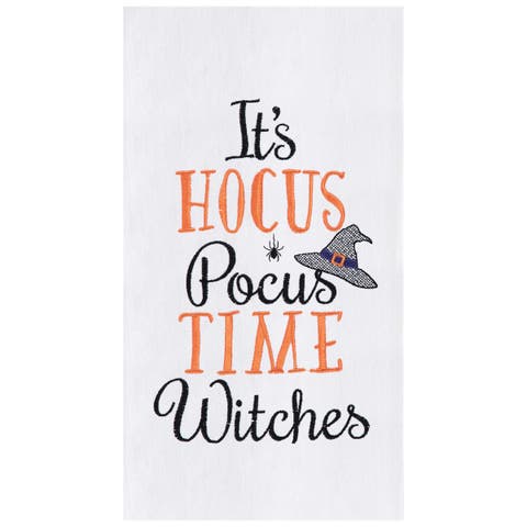 Hocus Pocus Time Cotton Embroidered Flour Sack Halloween Kitchen Towel