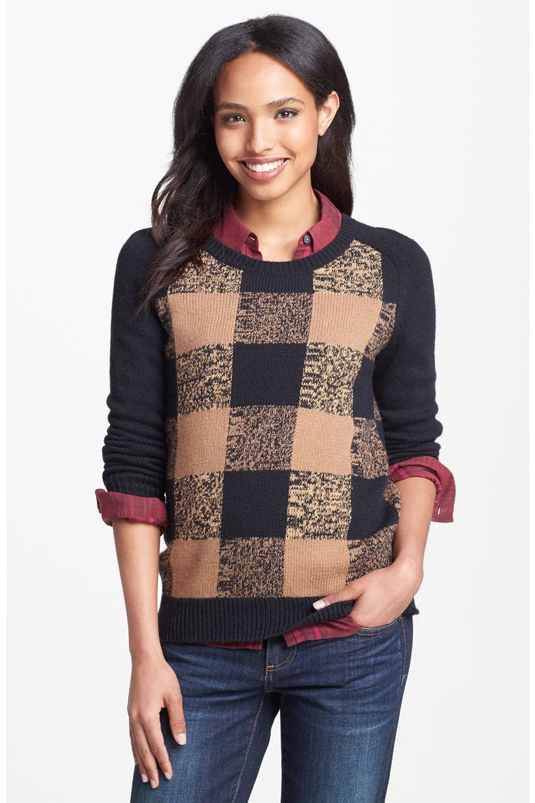 Plaid Sweater, Main, color, BLACK PLAID