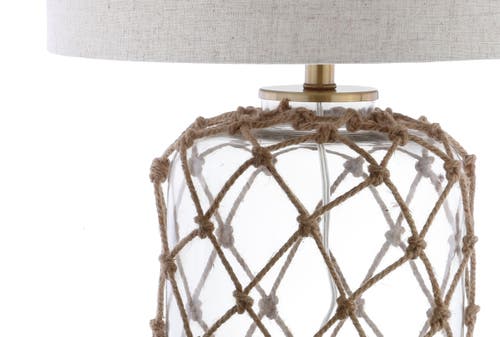 JONATHAN Y JONATHAN Y MER 26.5" GLASS AND ROPE LED TABLE LAMP, BROWN/CLEAR 
