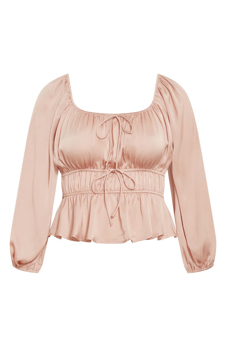 City Chic Georgie Shirred Satin Top, Alternate, color, Champagne Gold