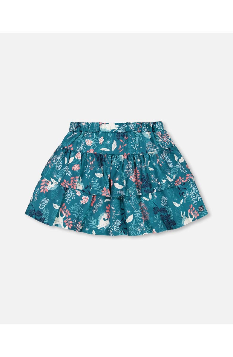 Deux par Deux Girl's Printed Flare Viscose Skirt Turquoise Printed Fairy Unicorn, Main, color, 