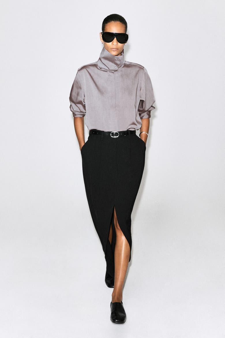 Mock-Neck Lyocell-Cotton Shirt, Alternate, color, MAUVE