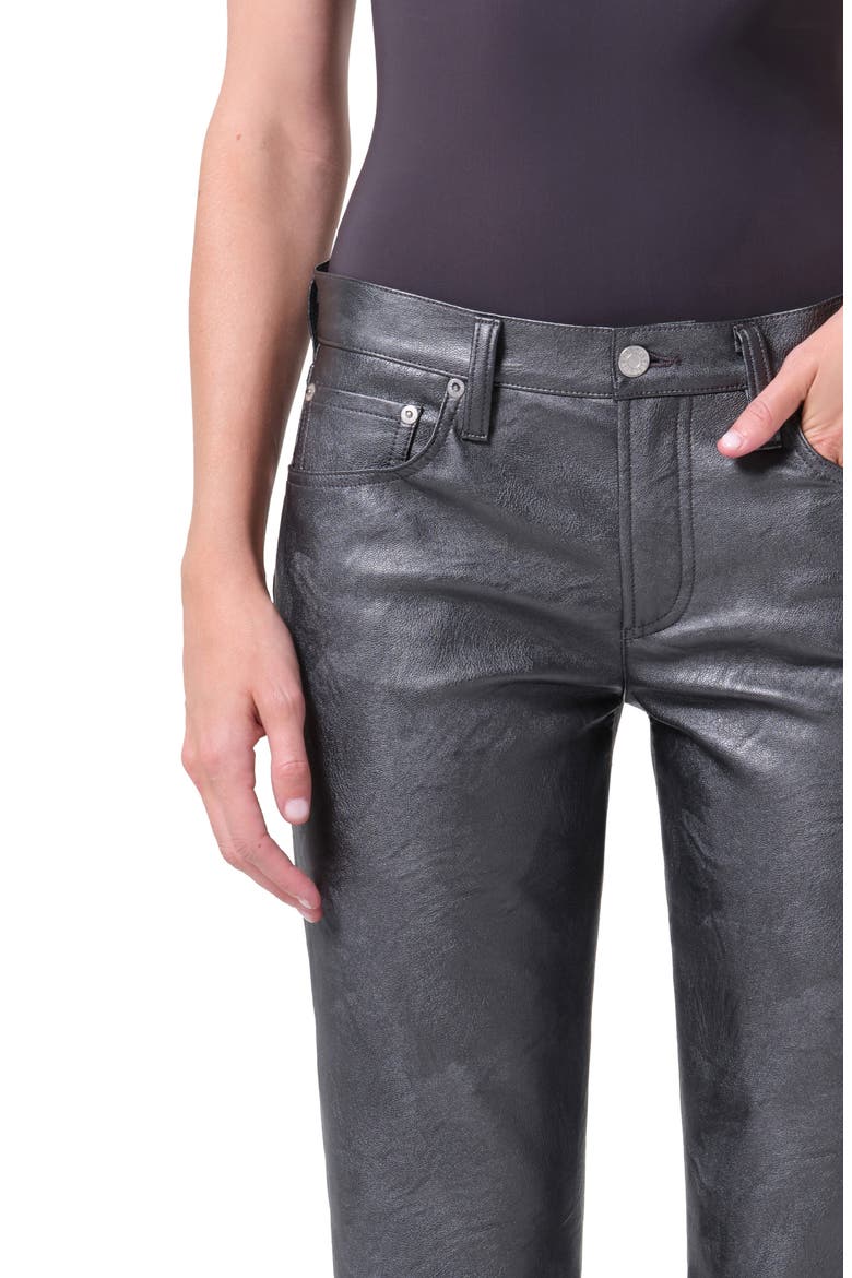 Slim Fit Recycled Leather Pants, Alternate, color, GUNMETAL BLACK