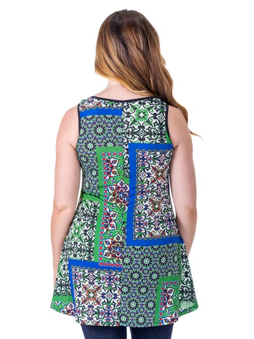 24seven Comfort Apparel Casual Print Scoop Neck Tank Top In Green