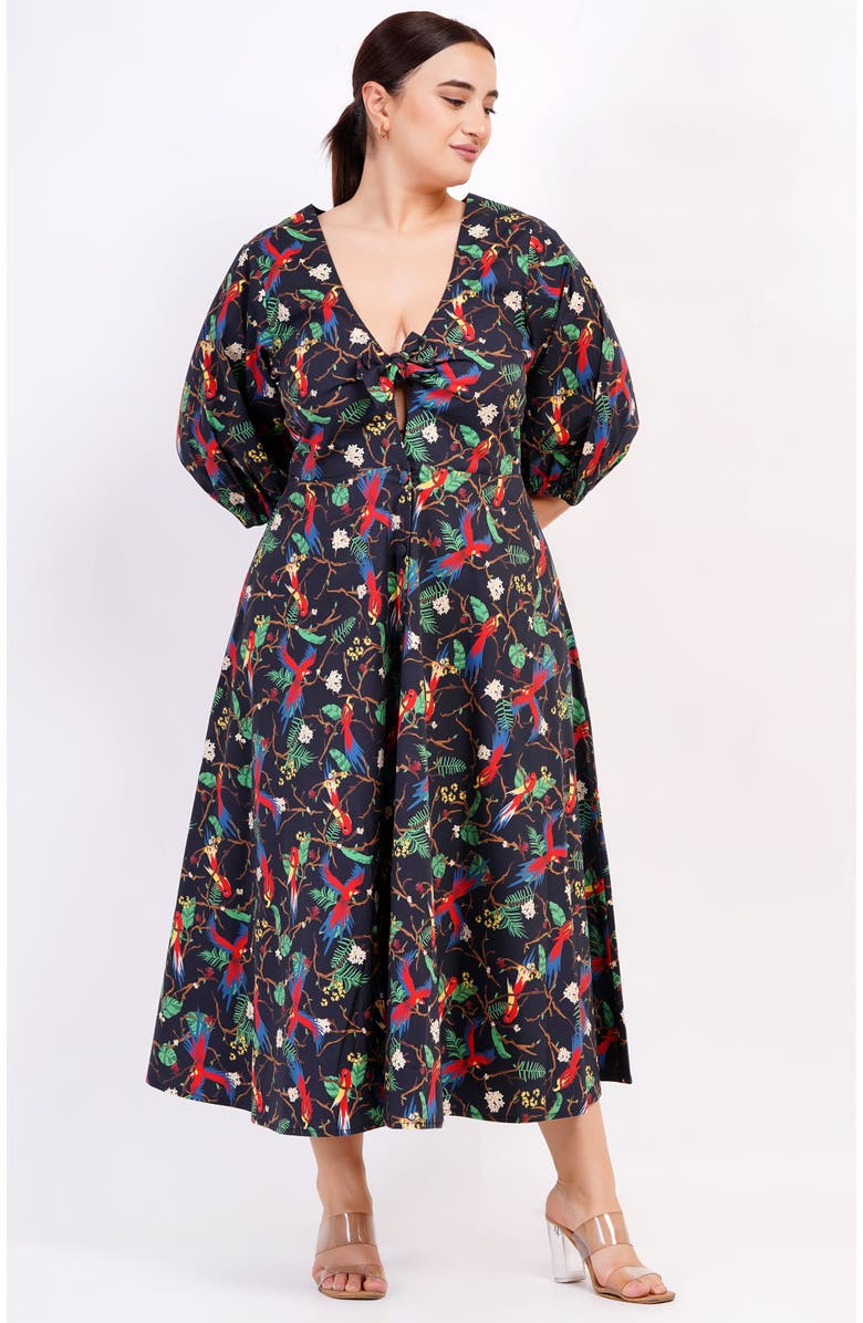 Leota Adriana Tie-Front Midi Dress, Alternate, color, Macaw