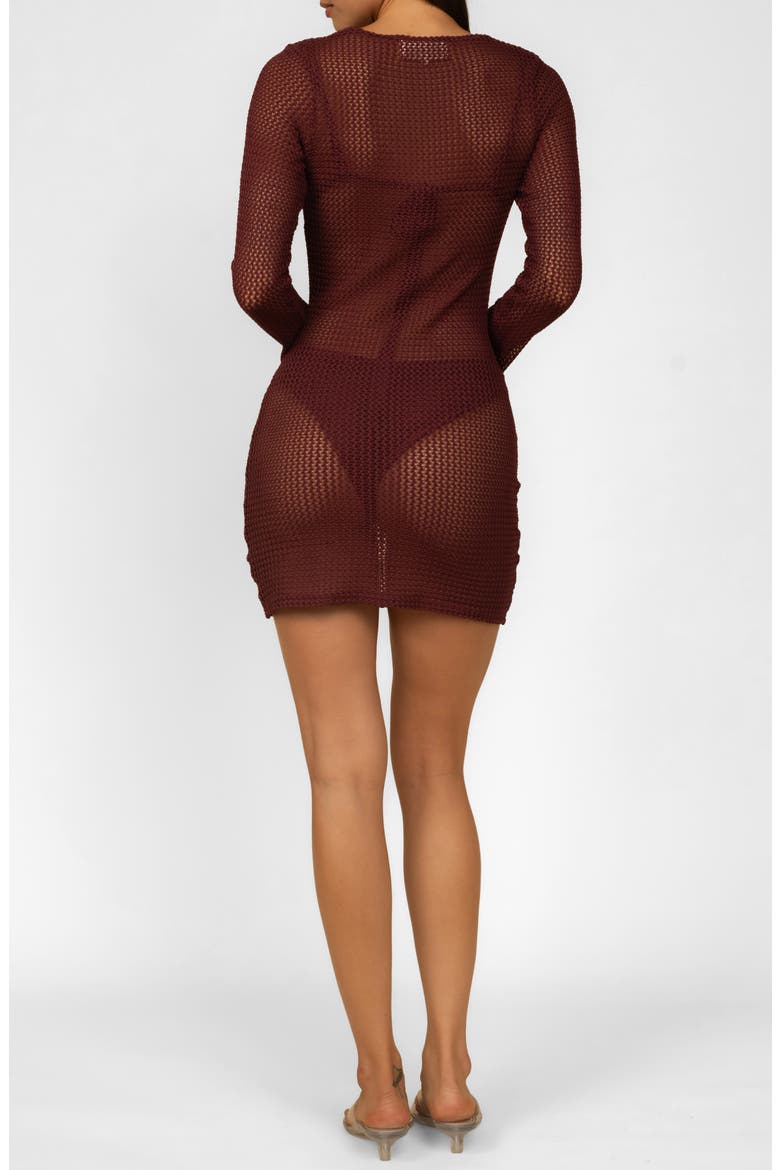 Sophia Long-Sleeve Cover-Up Minidress, Alternate, color, MAROON CROCHET