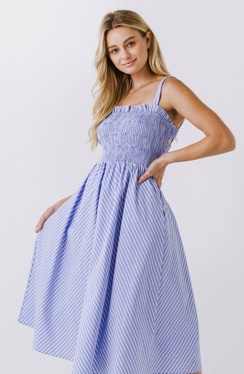 English Factory Sleeveless Stripe Midi Dress, Alternate, color, Powder Blue