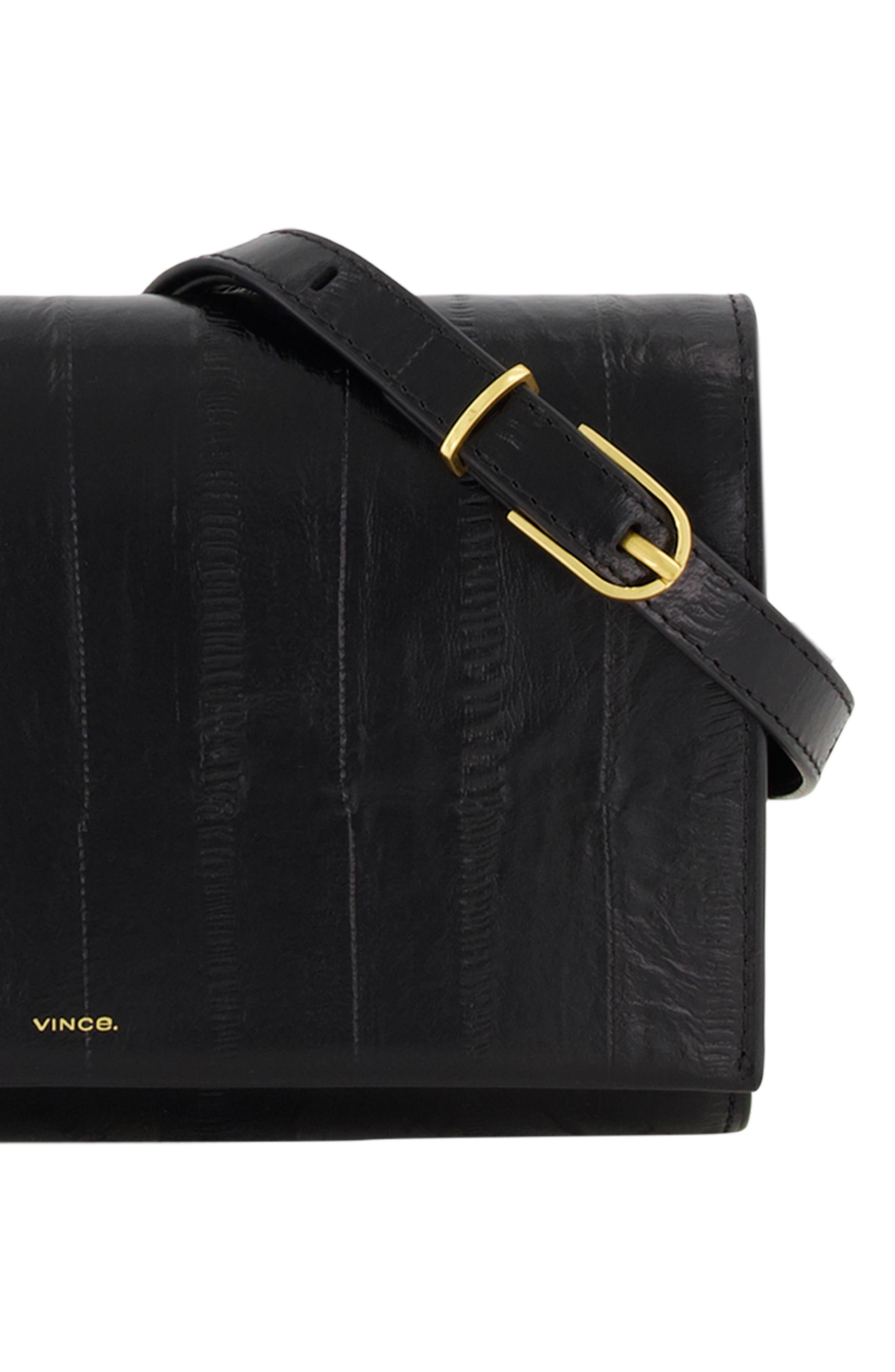 Eel Embossed Leather Wallet on a String, Alternate, color, BLACK