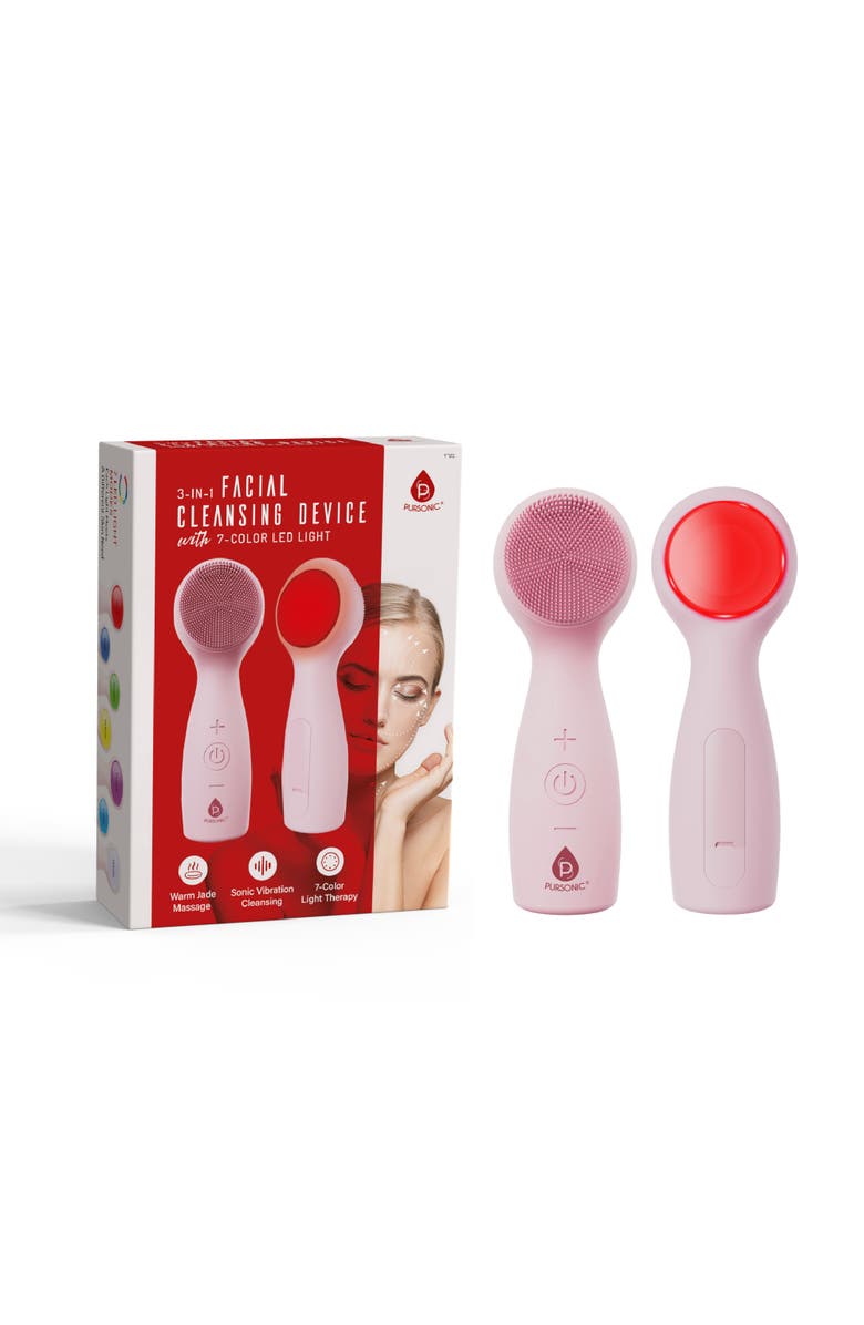 PURSONIC 3-in-1 Sonic Facial Cleanser with Heated Jade & 7-Color LED Light Therapy, Main, color, Pink
