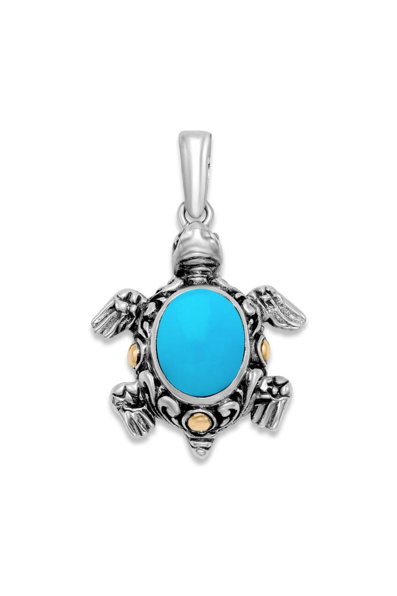 Sterling Silver & 18K Gold Turquoise Turtle Pendant, Main, color, BLUE