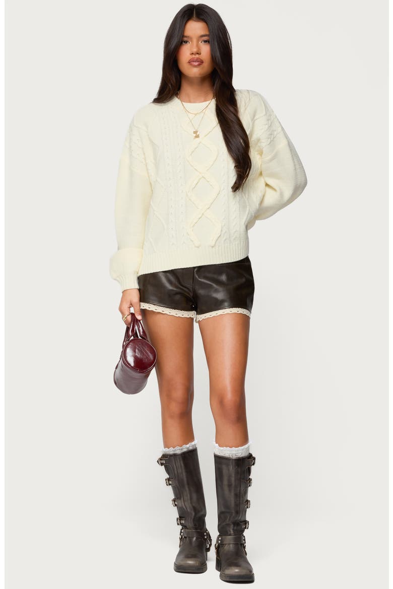 Oversize Crewneck Cable Stitch Sweater, Alternate, color, CREAM