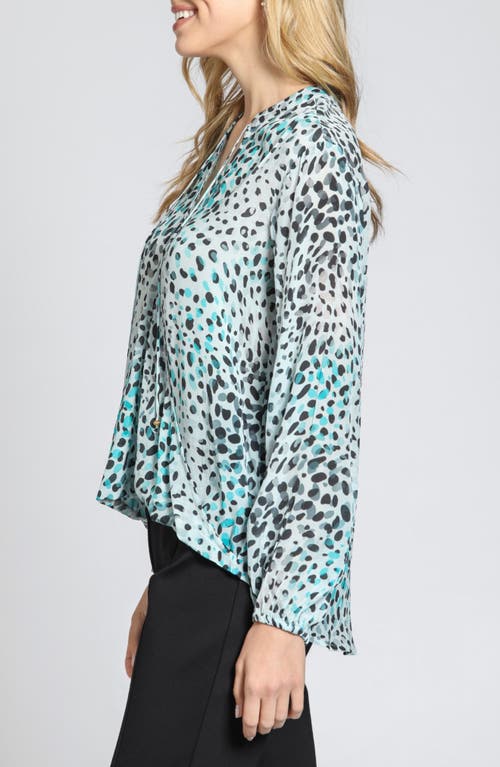 Apny Print Surplice Neck Top In Aqua Multi