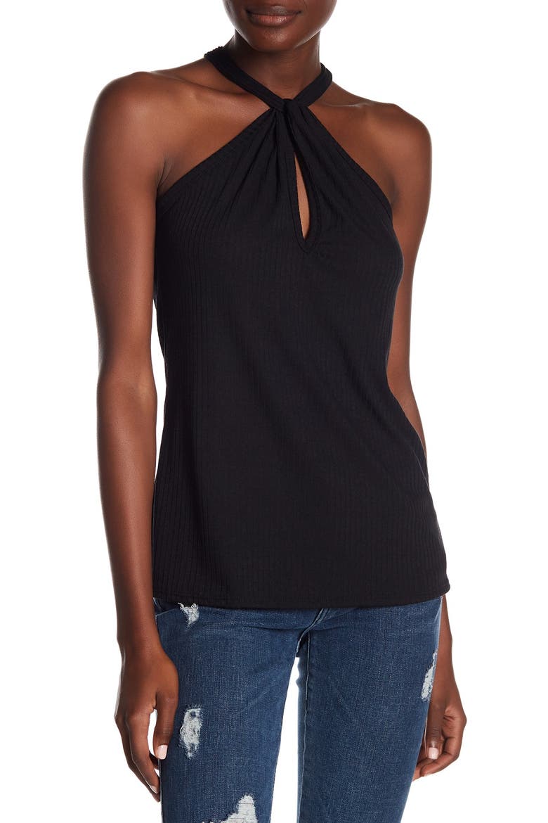 Modern Halter Tank Top, Main, color, BLACK RIBBED