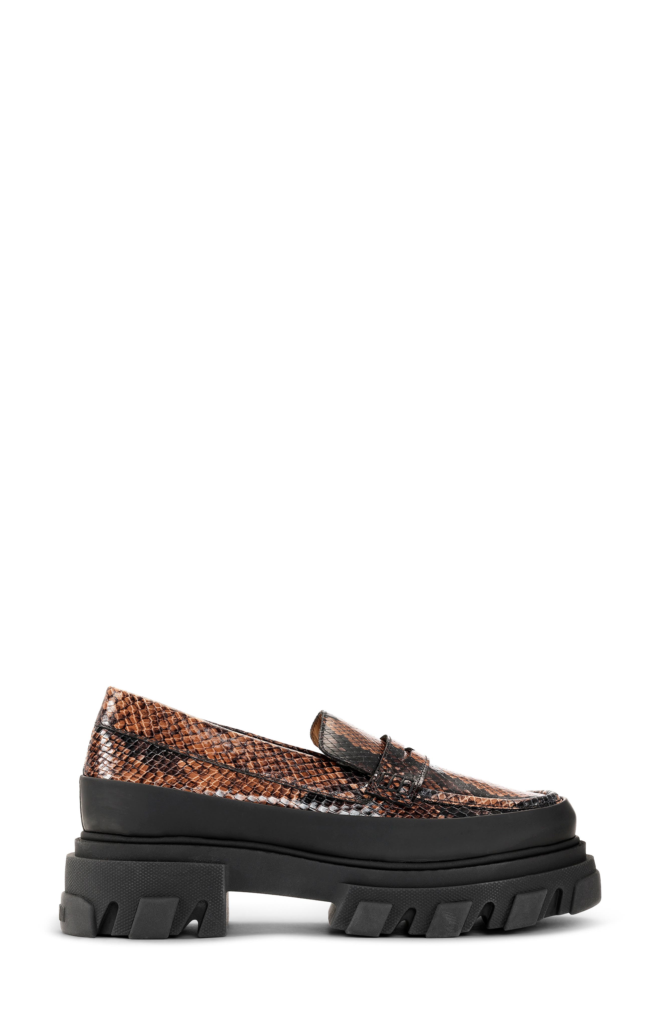 Ganni Snakeskin Embossed Lug Loafer, Main, color, 