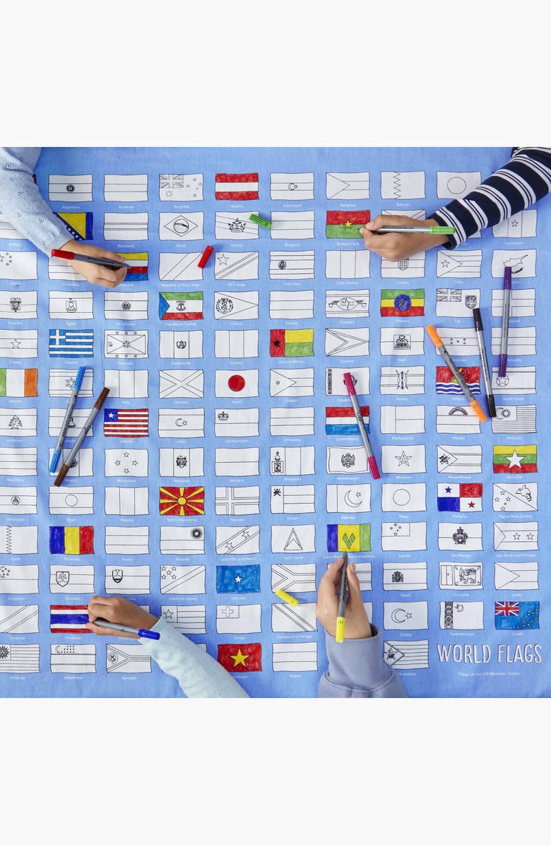 Eat Sleep Doodle World Flags Tablecloth, Alternate, color, Light Blue