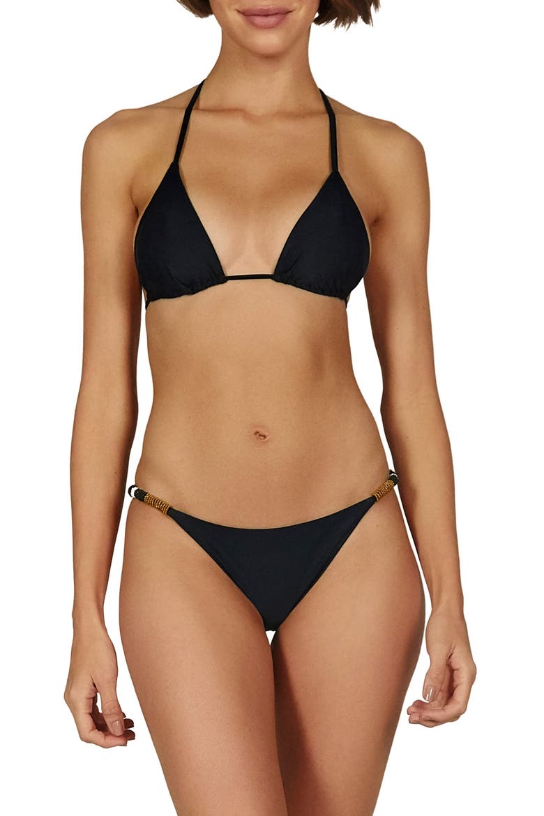 ViX Swimwear Ella Beaded Triangle Bikini Top, Alternate, color, BLACK