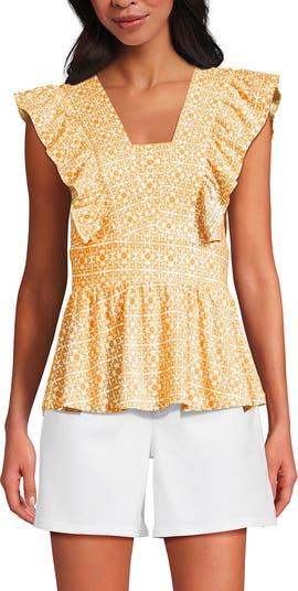 売れ筋商品|||ランズエンド カットソー トップス レディース Plus Size Lightweight Jersey Ruffle Peplum Top White Lands' End Women's Plus Size Lightweight Jersey Ruffle