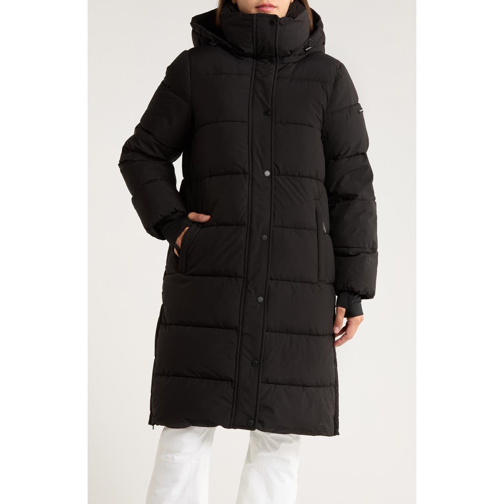 Bcbgeneration Pillow 3/4 Hooded Longline Puffer Coat In Black