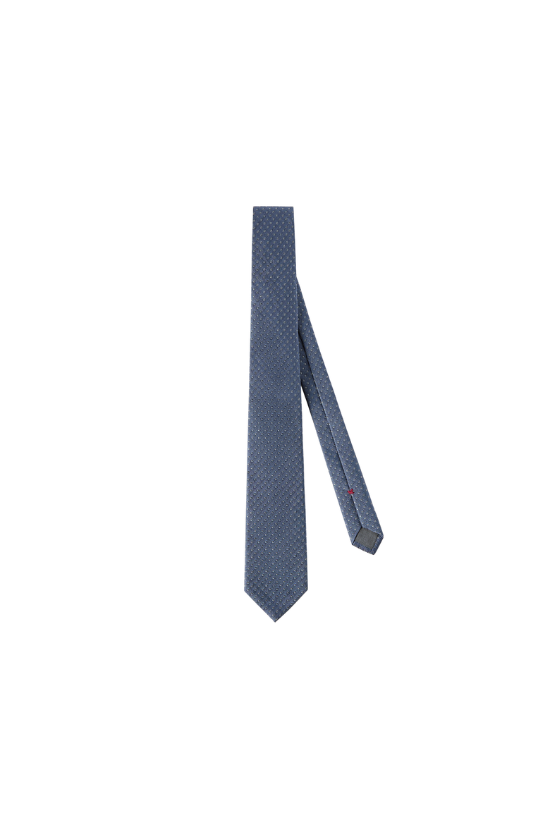 Silk tie with geometric pattern, Alternate, color, Denim