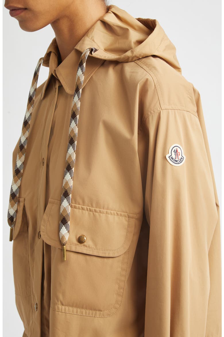 Hooded Cotton & Nylon Shirt Jacket, Alternate, color, BEIGE