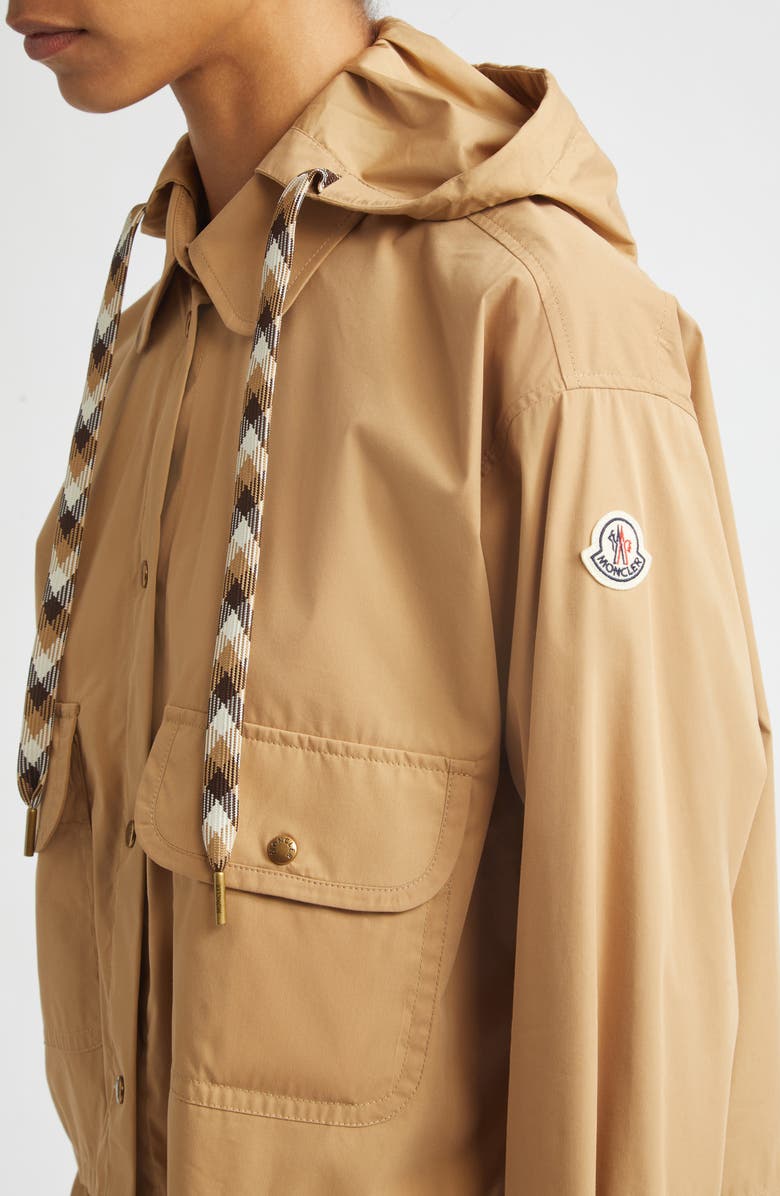 Moncler Hooded Cotton & Nylon Shirt Jacket, Alternate, color, Beige