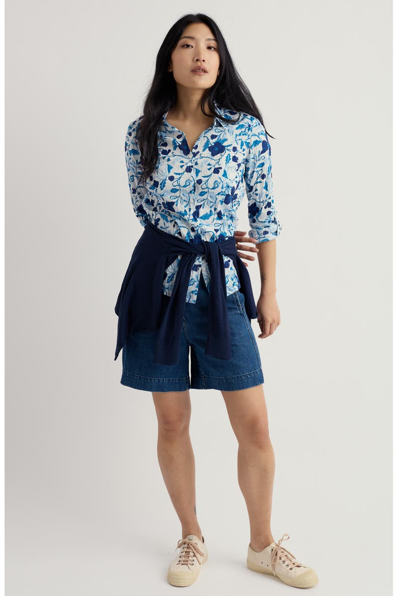 Larissa Floral Crinkled Organic Cotton Button-Up Shirt, Alternate, color, WINDING MEADOW BLUE FOG