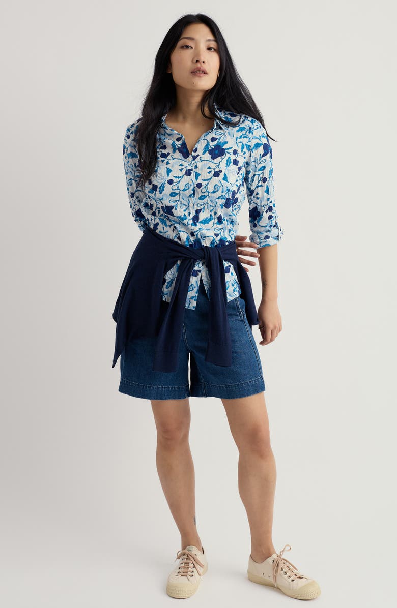 Seasalt Cornwall Larissa Floral Crinkled Organic Cotton Button-Up Shirt, Alternate, color, Winding Meadow Blue Fog