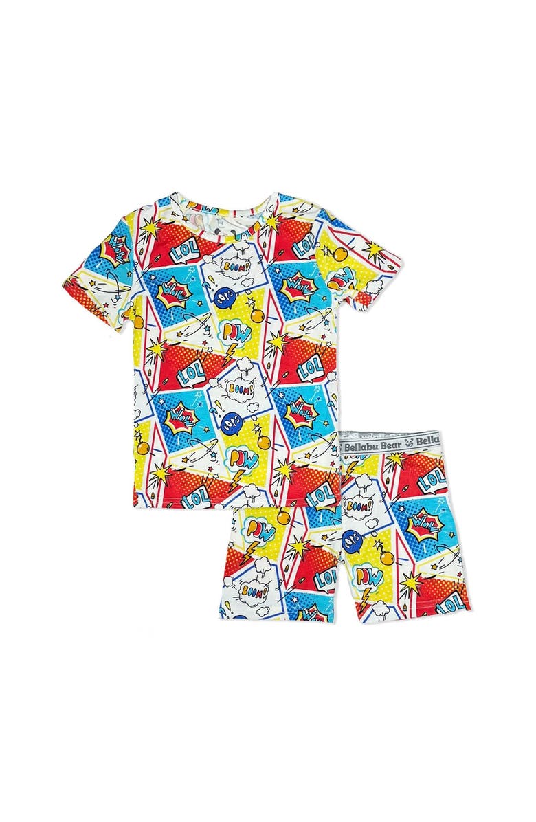 Bellabu Bear Comic Hero Kids 2-Piece Short Sleeve & Shorts Pajama Set, Main, color, Comic Hero