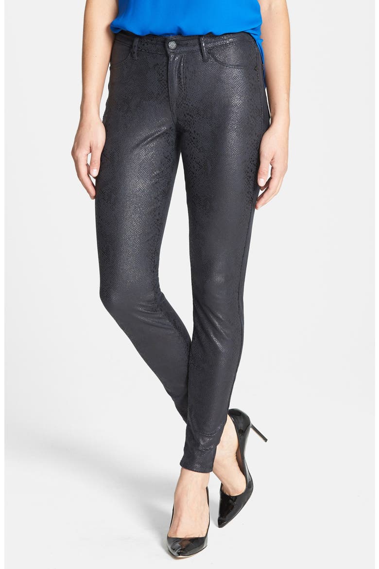 'Joy' Foil Python Print Stretch Skinny Jeans, Main, color, BLACK
