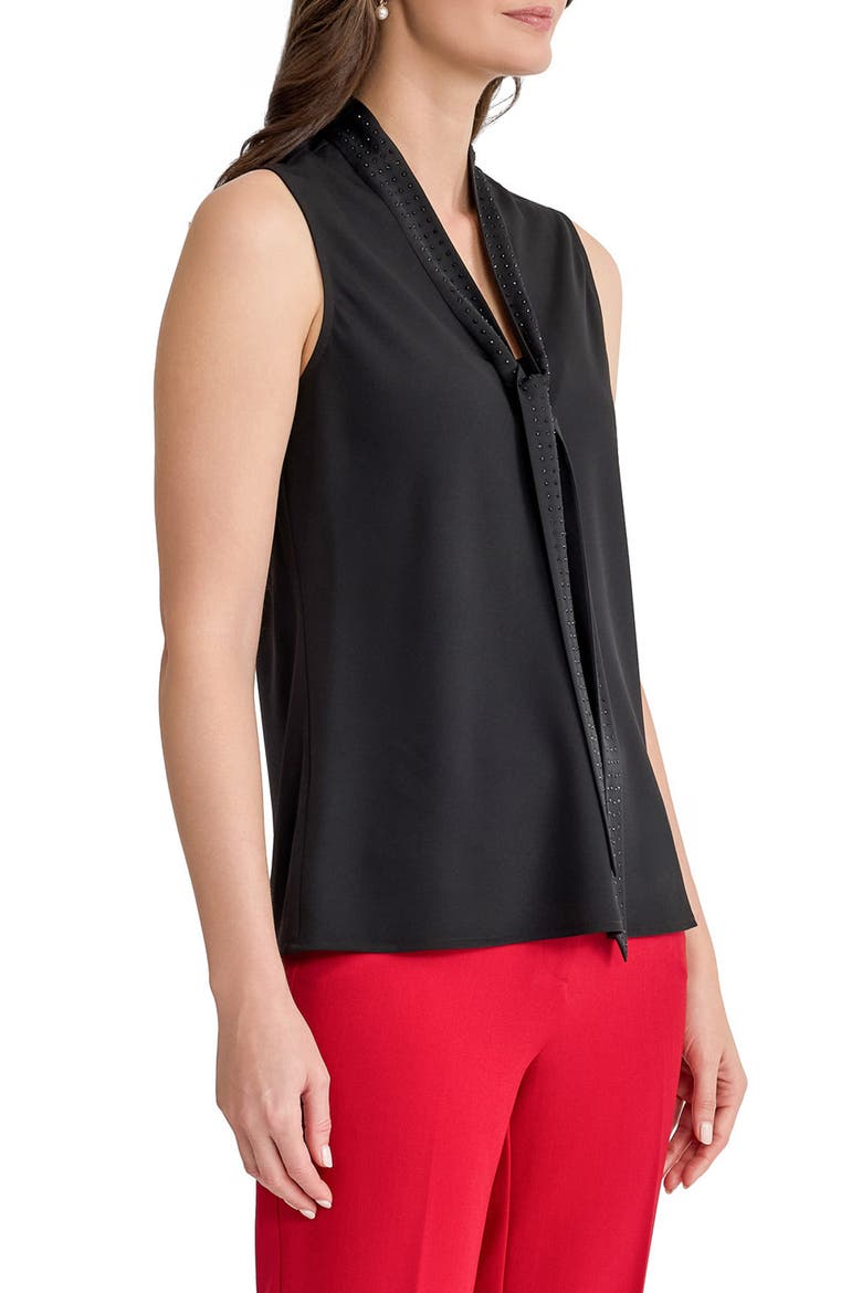 Rhinestone Tie Neck Sleeveless Georgette Top, Alternate, color, BLACK