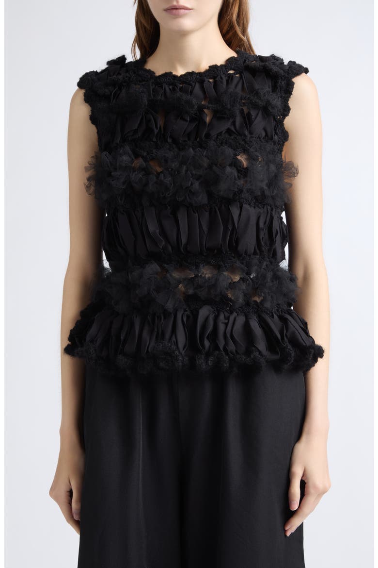 Hairpin Lace Crochet Sleeveless Top, Main, color, BLACK