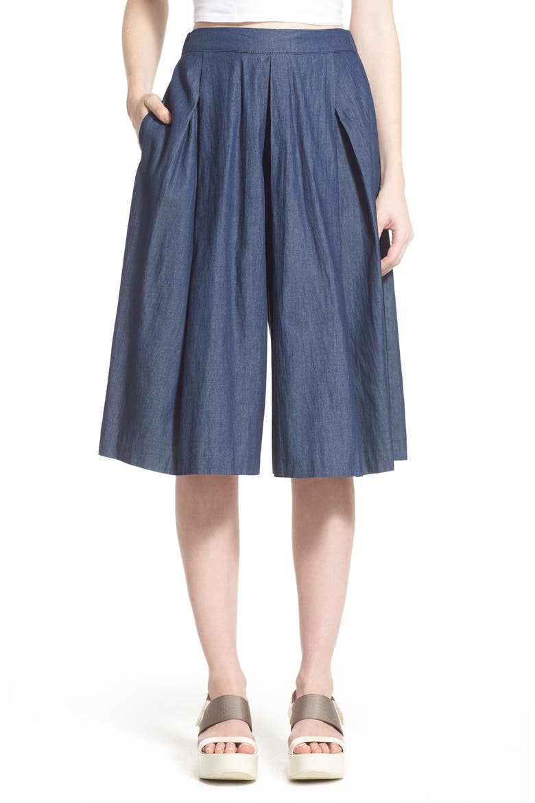 ASTR Chambray Culottes, Main, color, BLUE DENIM