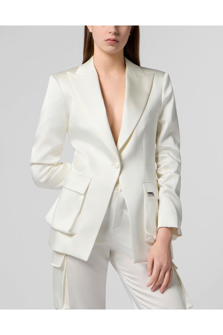 Satin Cargo Fit Blazer Women, Main, color, OffWhite